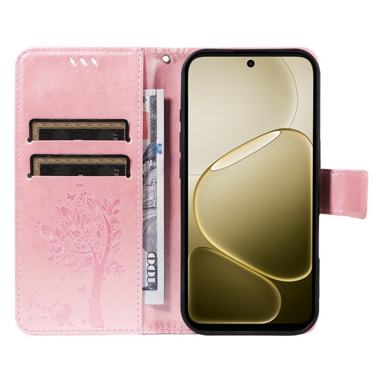 For OPPO A6X 5G / A6 5G Tree & Cat Embossed Pattern Flip Leather Phone Case