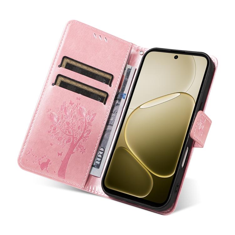 For OPPO A6X 5G / A6 5G Tree & Cat Embossed Pattern Flip Leather Phone Case