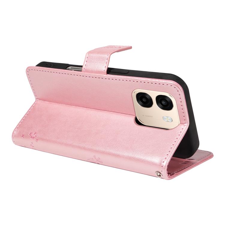 For OPPO A6X 5G / A6 5G Tree & Cat Embossed Pattern Flip Leather Phone Case