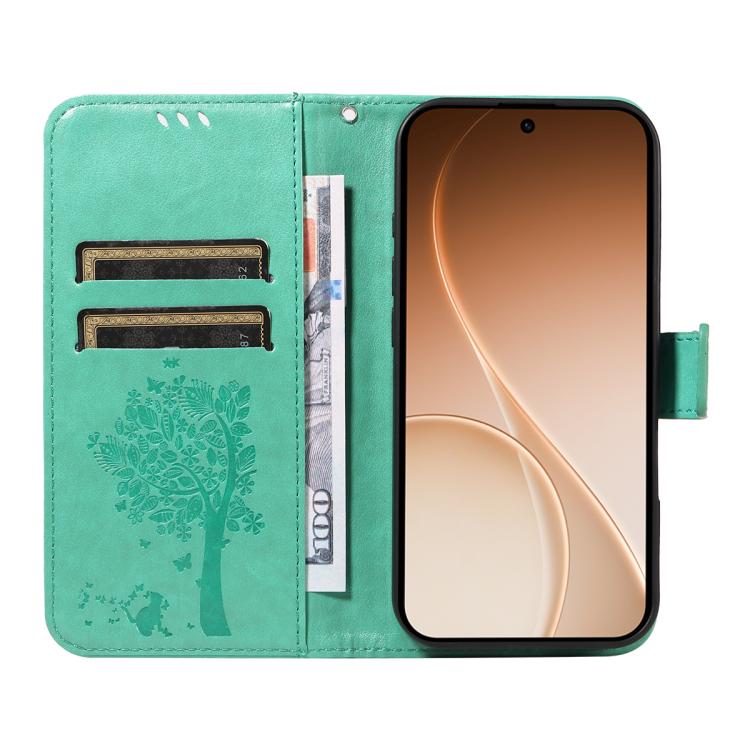 For OPPO Reno15 5G Global Tree & Cat Embossed Pattern Flip Leather Phone Case