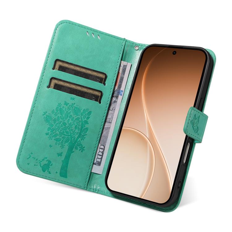 For OPPO Reno15 5G Global Tree & Cat Embossed Pattern Flip Leather Phone Case