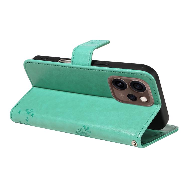 For OPPO Reno15 5G Global Tree & Cat Embossed Pattern Flip Leather Phone Case