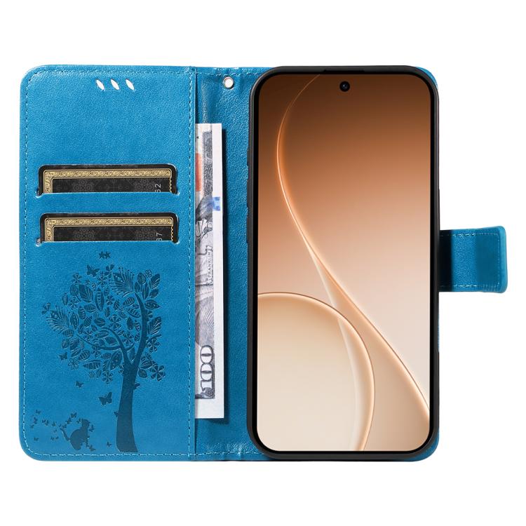 For OPPO Reno15 5G Global Tree & Cat Embossed Pattern Flip Leather Phone Case