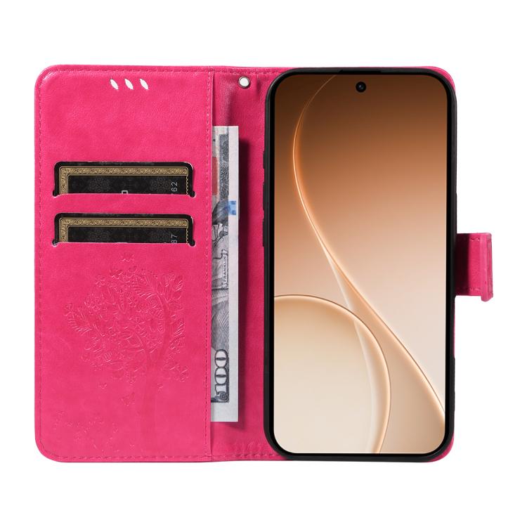 For OPPO Reno15 5G Global Tree & Cat Embossed Pattern Flip Leather Phone Case