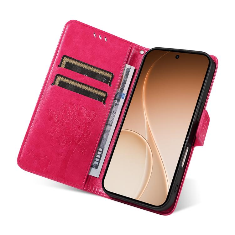 For OPPO Reno15 5G Global Tree & Cat Embossed Pattern Flip Leather Phone Case