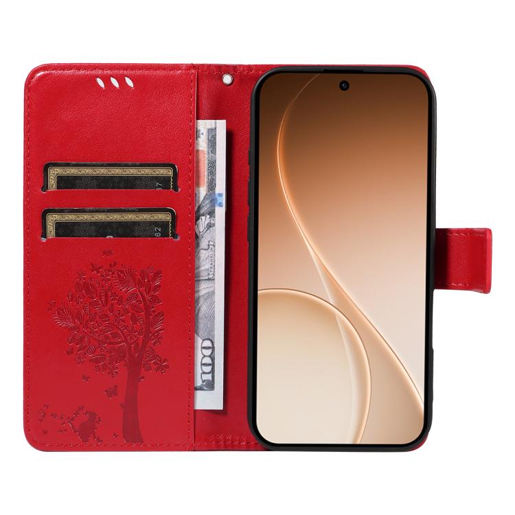 For OPPO Reno15 5G Global Tree & Cat Embossed Pattern Flip Leather Phone Case