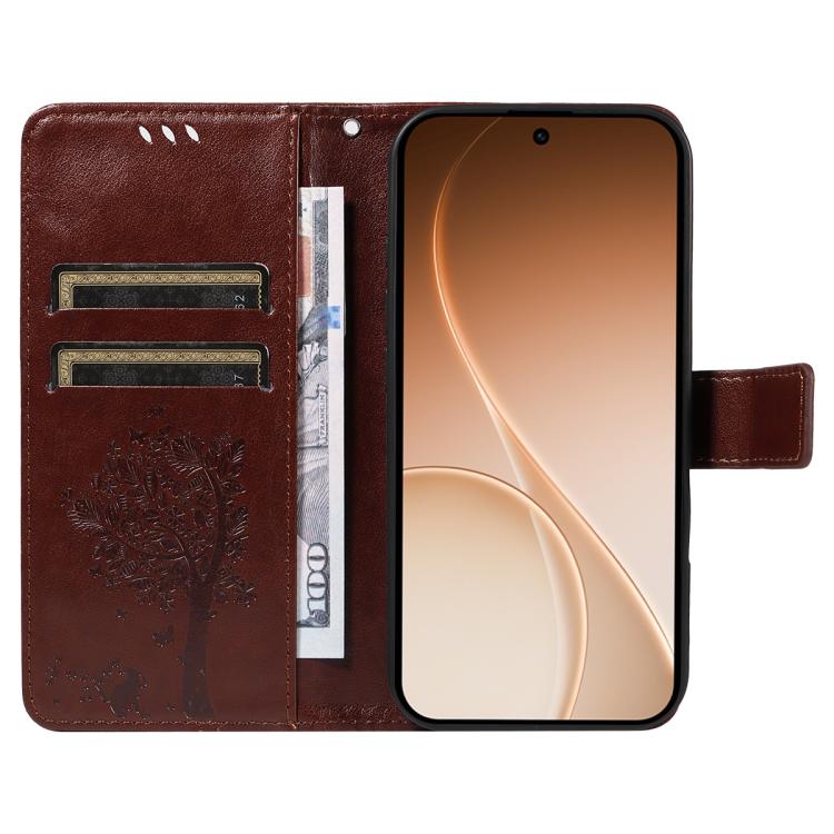 For OPPO Reno15 5G Global Tree & Cat Embossed Pattern Flip Leather Phone Case