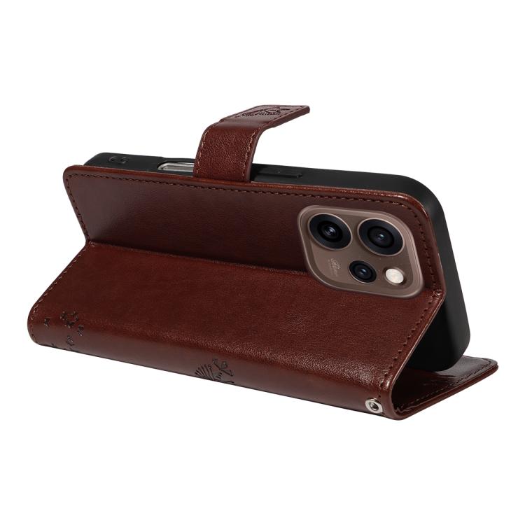 For OPPO Reno15 5G Global Tree & Cat Embossed Pattern Flip Leather Phone Case