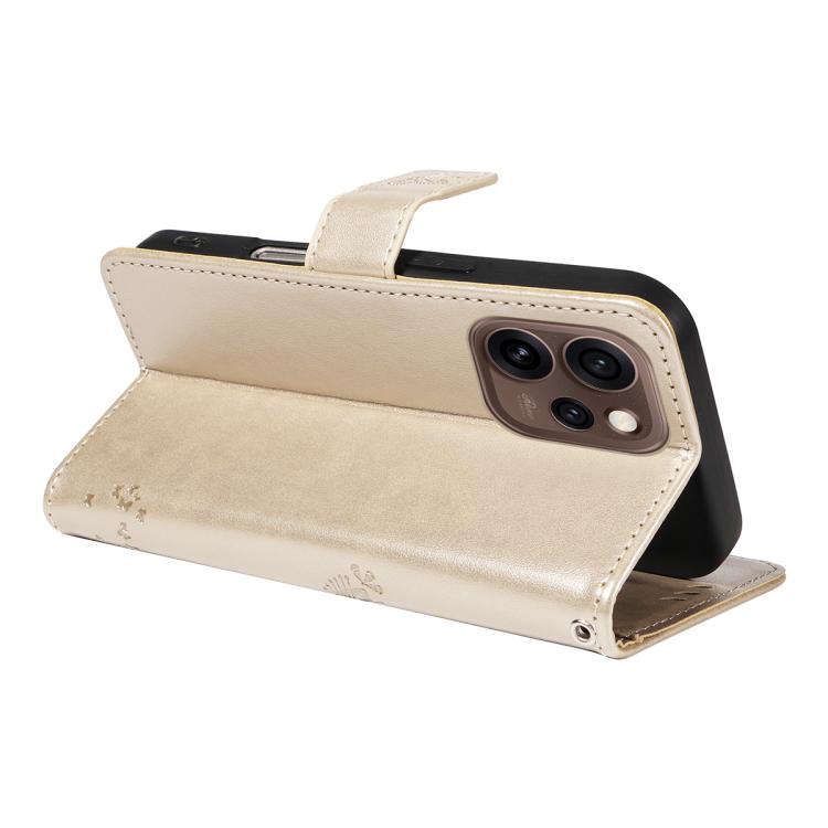 For OPPO Reno15 5G Global Tree & Cat Embossed Pattern Flip Leather Phone Case