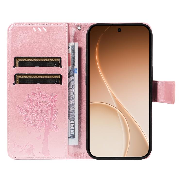 For OPPO Reno15 5G Global Tree & Cat Embossed Pattern Flip Leather Phone Case