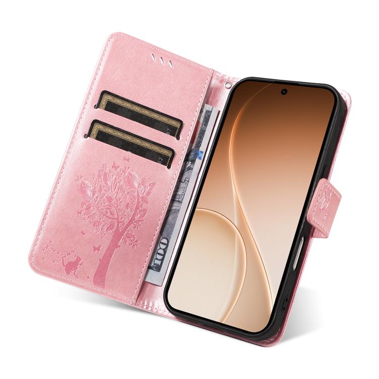 For OPPO Reno15 5G Global Tree & Cat Embossed Pattern Flip Leather Phone Case