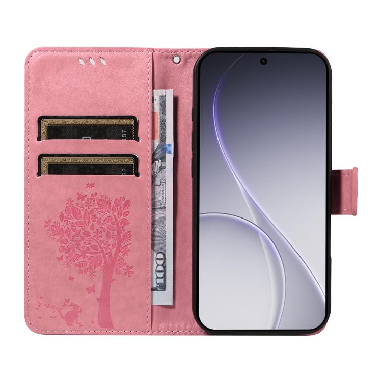 For OPPO Reno15 Pro 5G Global Tree & Cat Embossed Pattern Flip Leather Phone Case
