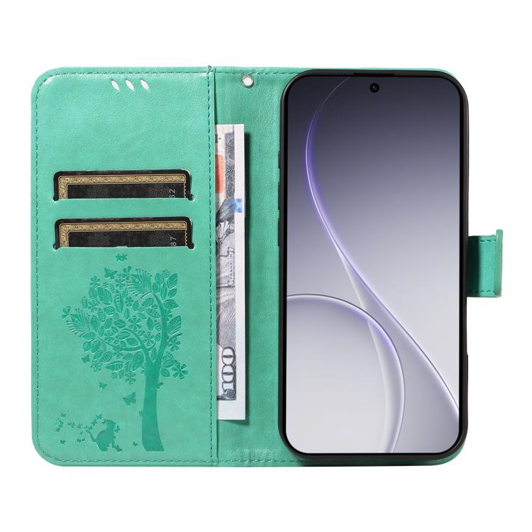 For OPPO Reno15 Pro 5G Global Tree & Cat Embossed Pattern Flip Leather Phone Case