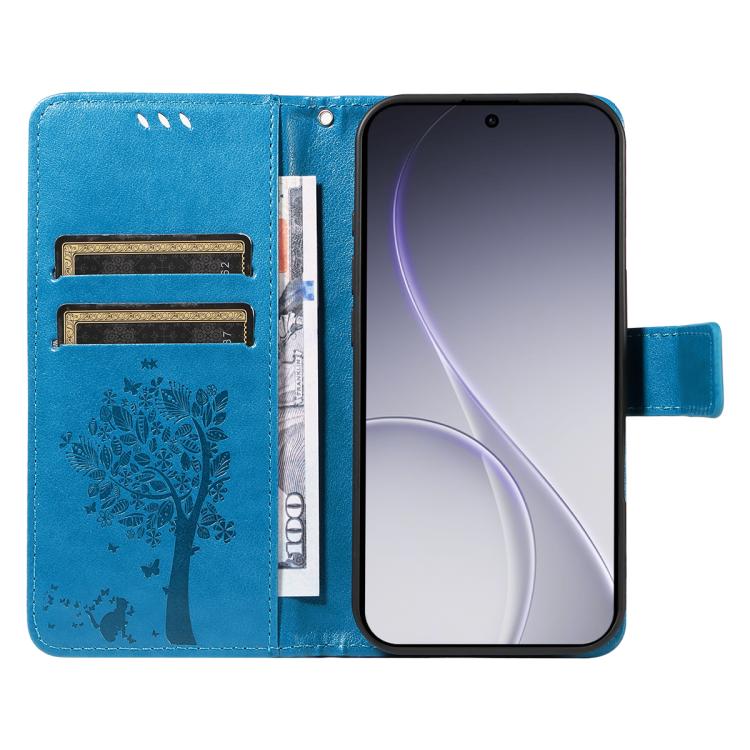 For OPPO Reno15 Pro 5G Global Tree & Cat Embossed Pattern Flip Leather Phone Case