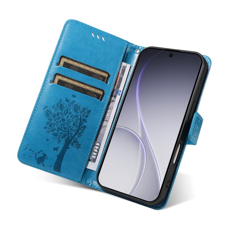 For OPPO Reno15 Pro 5G Global Tree & Cat Embossed Pattern Flip Leather Phone Case