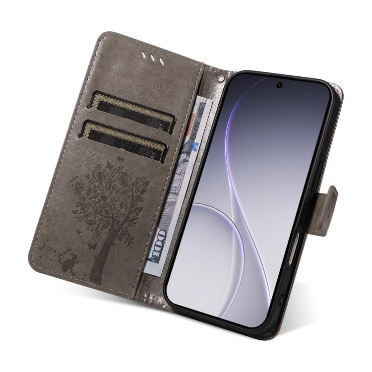 For OPPO Reno15 Pro 5G Global Tree & Cat Embossed Pattern Flip Leather Phone Case