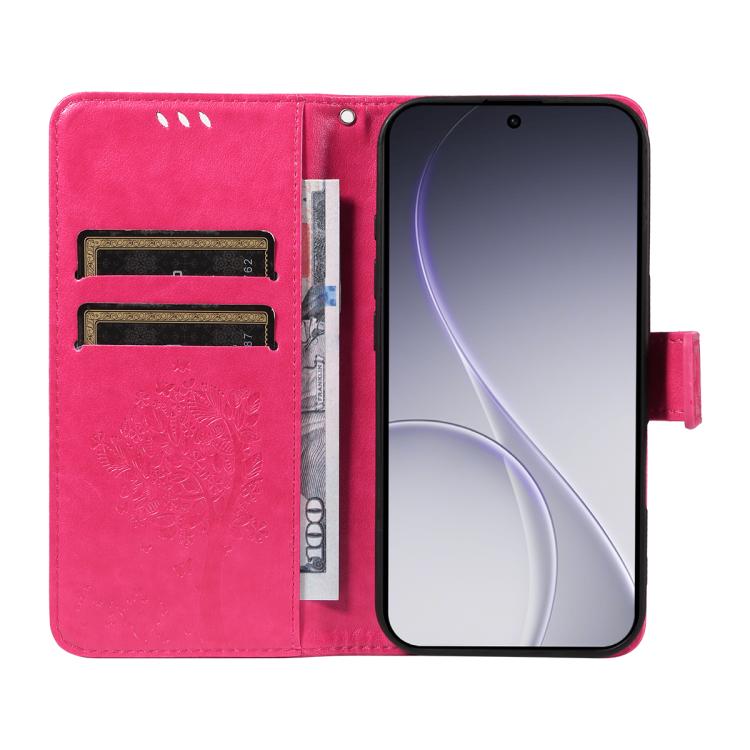 For OPPO Reno15 Pro 5G Global Tree & Cat Embossed Pattern Flip Leather Phone Case