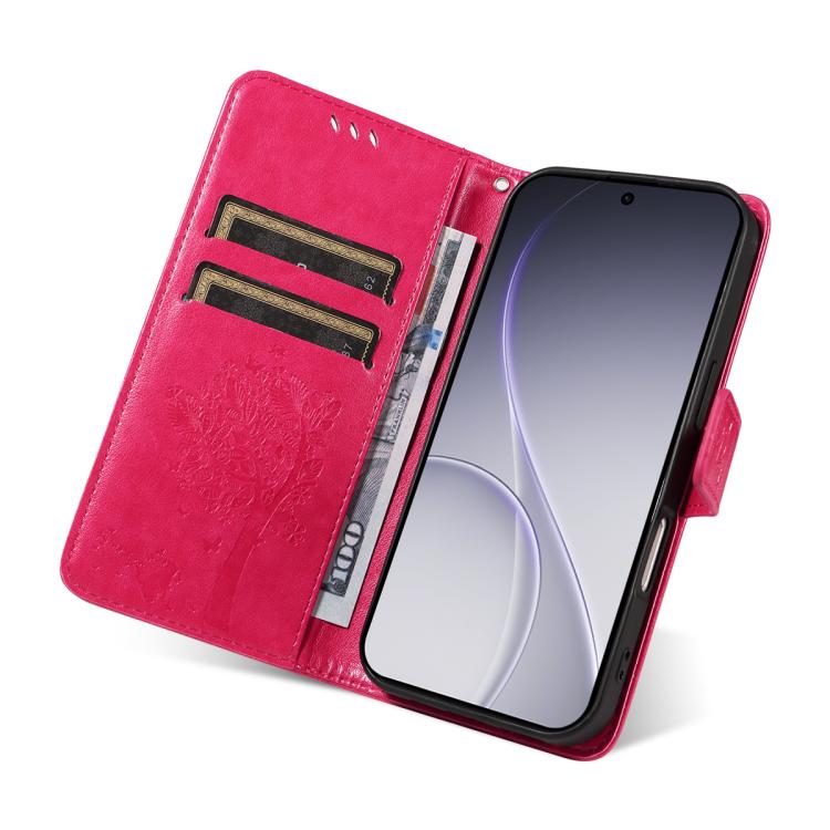For OPPO Reno15 Pro 5G Global Tree & Cat Embossed Pattern Flip Leather Phone Case