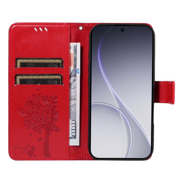 For OPPO Reno15 Pro 5G Global Tree & Cat Embossed Pattern Flip Leather Phone Case