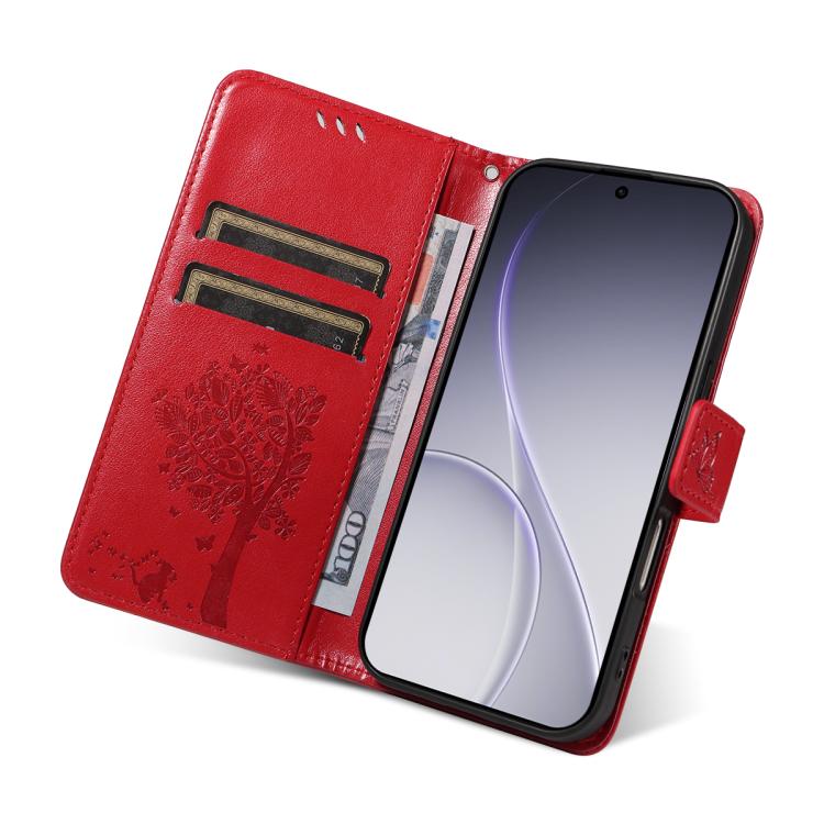 For OPPO Reno15 Pro 5G Global Tree & Cat Embossed Pattern Flip Leather Phone Case