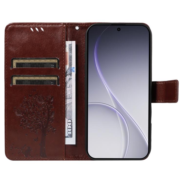 For OPPO Reno15 Pro 5G Global Tree & Cat Embossed Pattern Flip Leather Phone Case