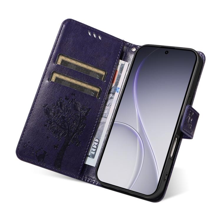 For OPPO Reno15 Pro 5G Global Tree & Cat Embossed Pattern Flip Leather Phone Case