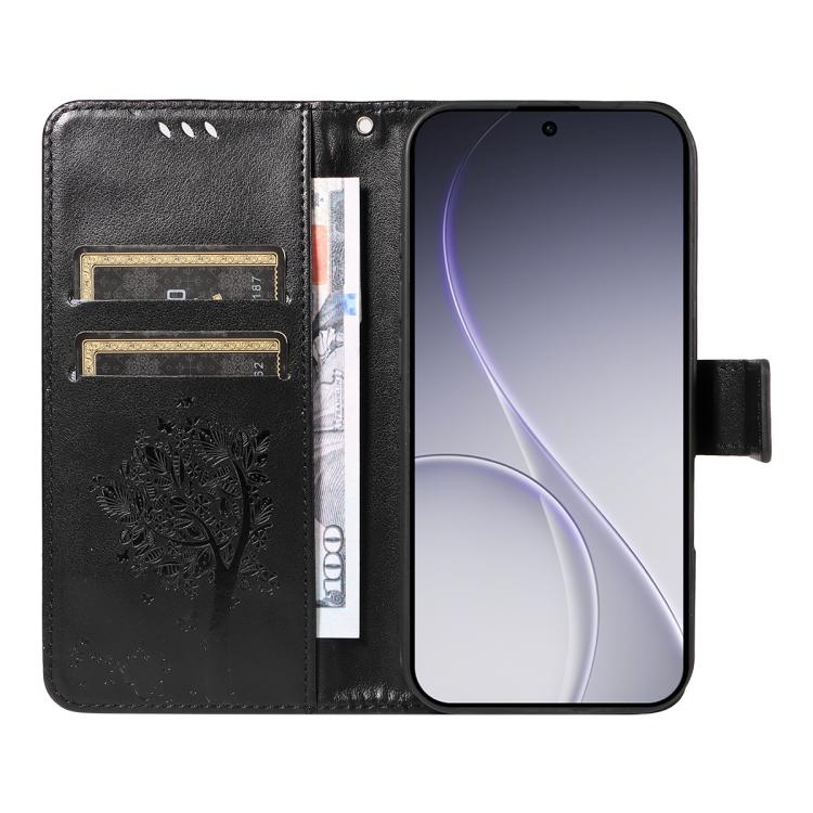 For OPPO Reno15 Pro 5G Global Tree & Cat Embossed Pattern Flip Leather Phone Case