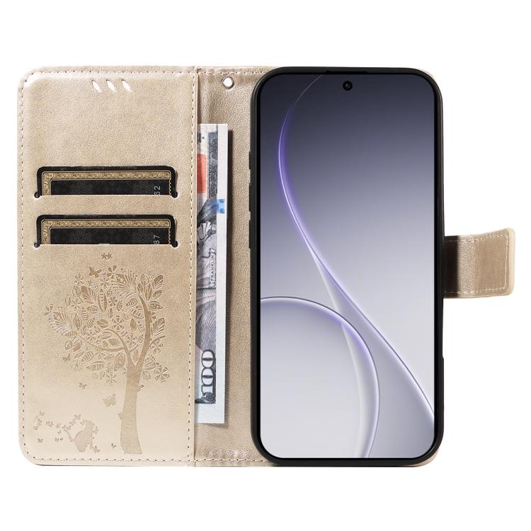 For OPPO Reno15 Pro 5G Global Tree & Cat Embossed Pattern Flip Leather Phone Case