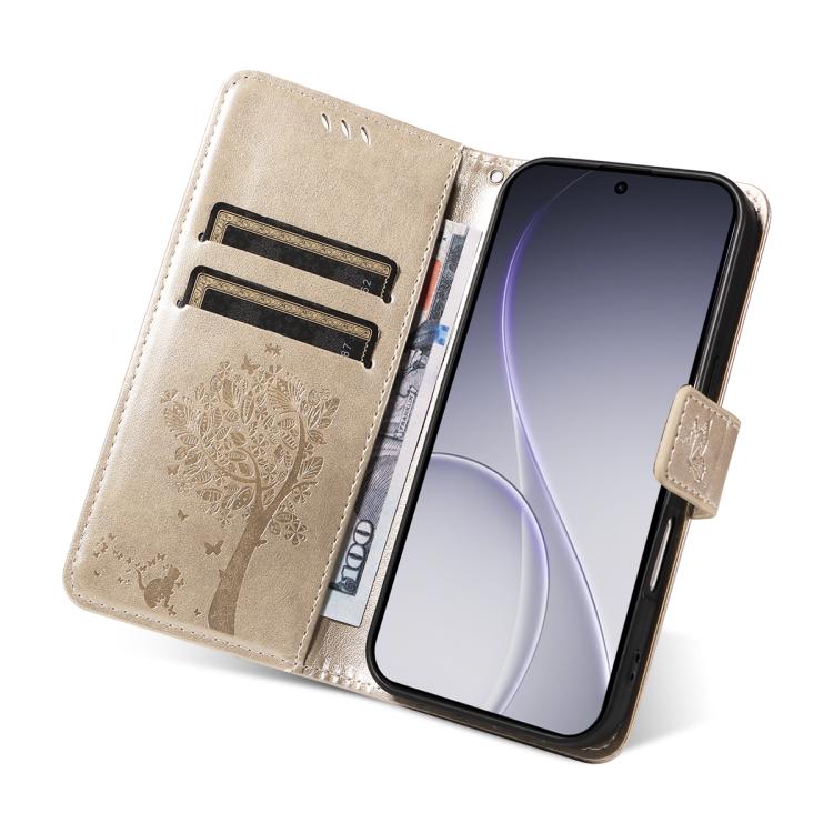 For OPPO Reno15 Pro 5G Global Tree & Cat Embossed Pattern Flip Leather Phone Case