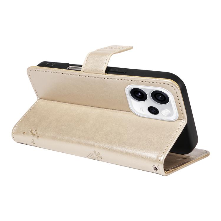 For OPPO Reno15 Pro 5G Global Tree & Cat Embossed Pattern Flip Leather Phone Case