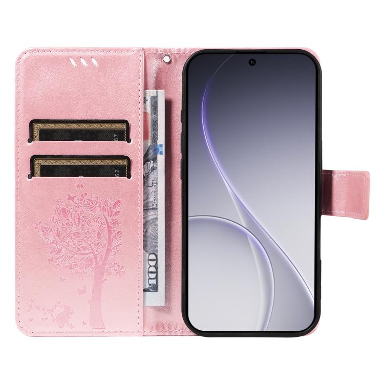 For OPPO Reno15 Pro 5G Global Tree & Cat Embossed Pattern Flip Leather Phone Case