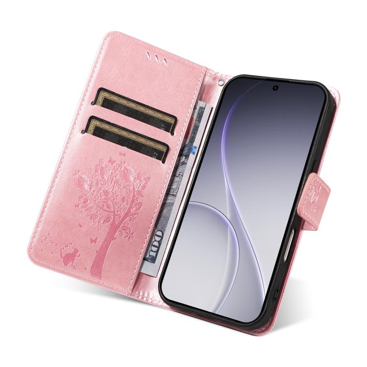 For OPPO Reno15 Pro 5G Global Tree & Cat Embossed Pattern Flip Leather Phone Case