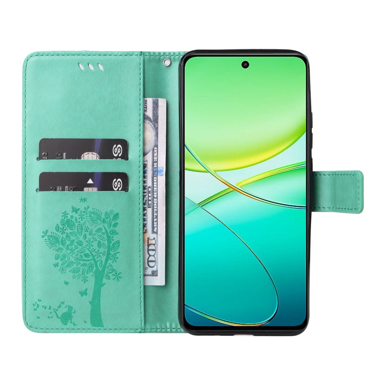 For vivo Y38 / Y200i / T3x Global Tree & Cat Embossed Pattern Flip Leather Phone Case