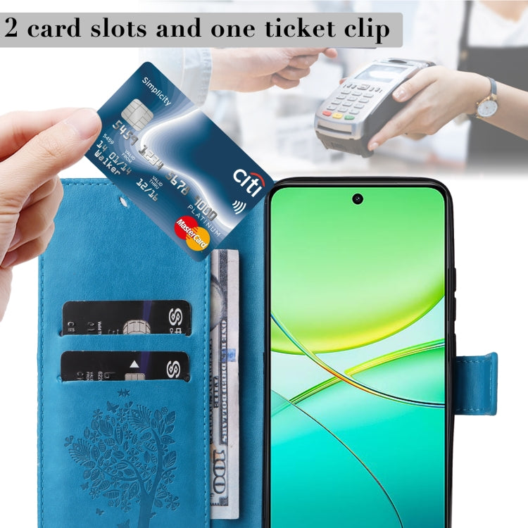 For vivo Y38 / Y200i / T3x Global Tree & Cat Embossed Pattern Flip Leather Phone Case