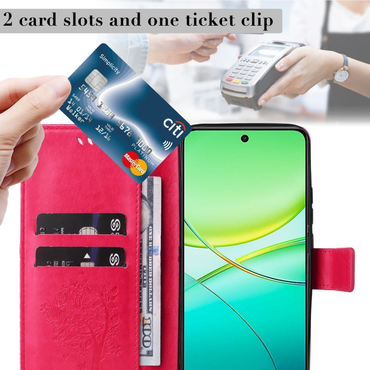For vivo Y38 / Y200i / T3x Global Tree & Cat Embossed Pattern Flip Leather Phone Case