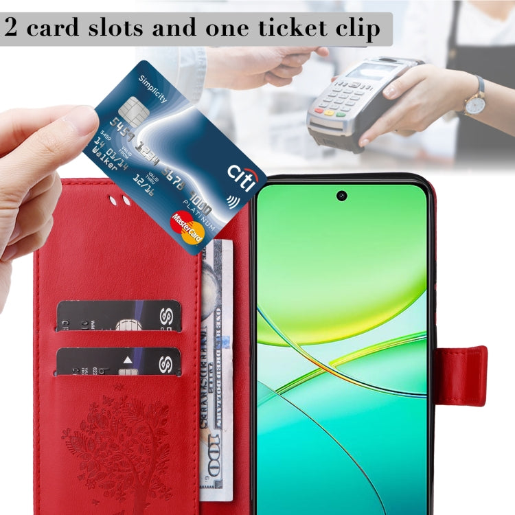 For vivo Y38 / Y200i / T3x Global Tree & Cat Embossed Pattern Flip Leather Phone Case