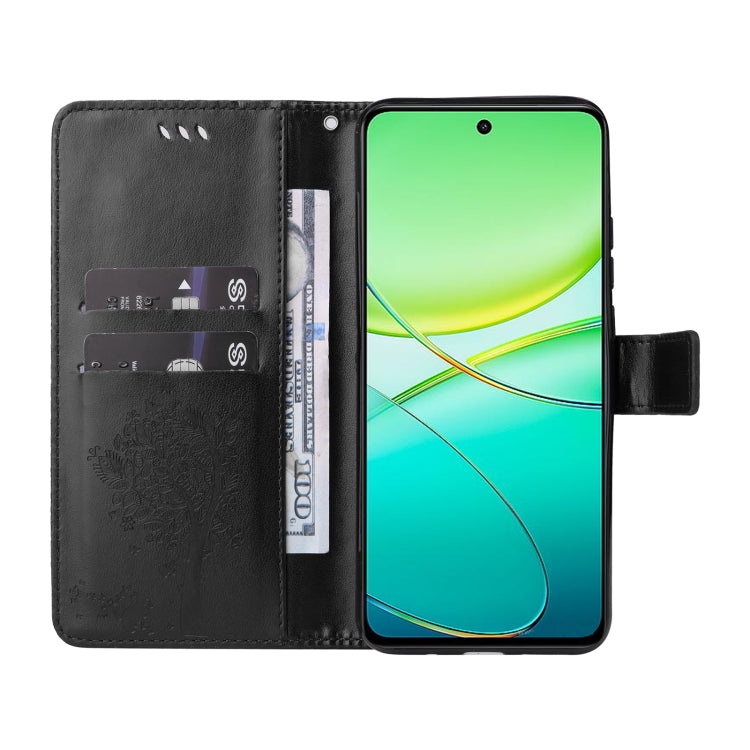 For vivo Y38 / Y200i / T3x Global Tree & Cat Embossed Pattern Flip Leather Phone Case