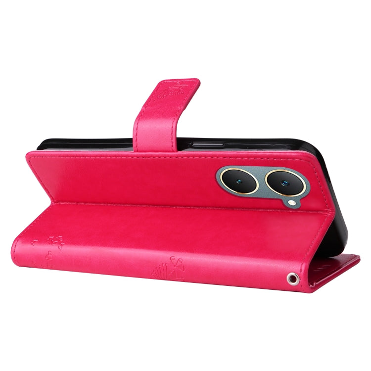 For vivo Y03 Tree & Cat Embossed Pattern Flip Leather Phone Case