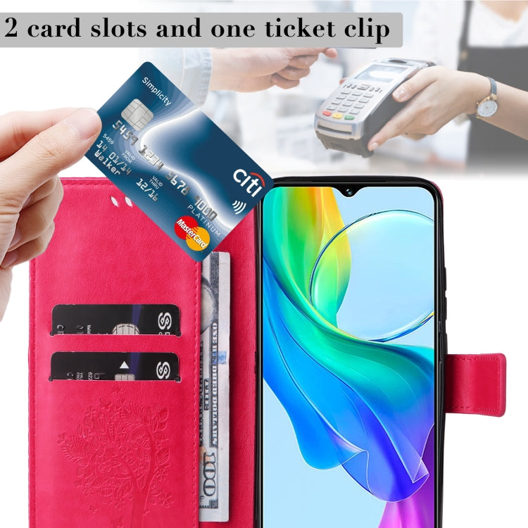 For vivo Y03 Tree & Cat Embossed Pattern Flip Leather Phone Case