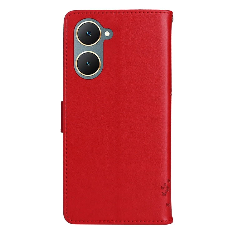 For vivo Y03 Tree & Cat Embossed Pattern Flip Leather Phone Case