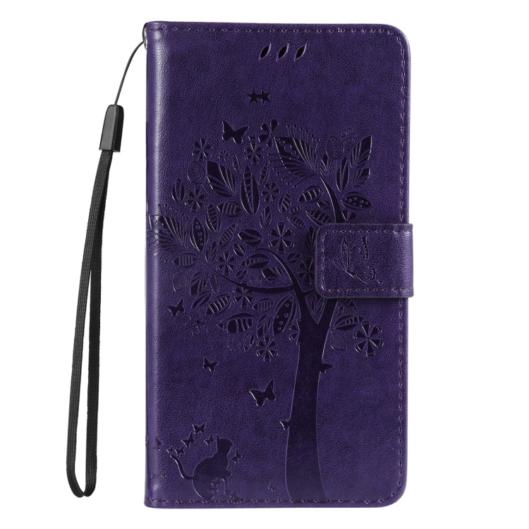 For vivo Y03 Tree & Cat Embossed Pattern Flip Leather Phone Case