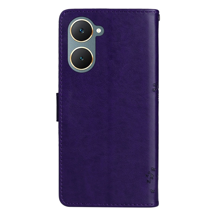 For vivo Y03 Tree & Cat Embossed Pattern Flip Leather Phone Case