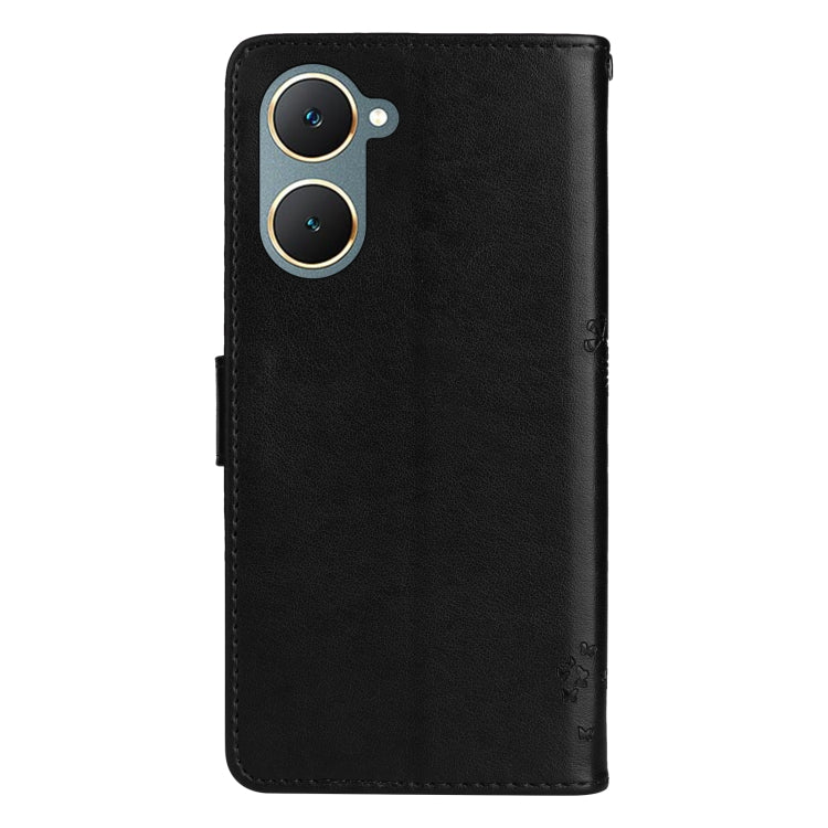 For vivo Y03 Tree & Cat Embossed Pattern Flip Leather Phone Case