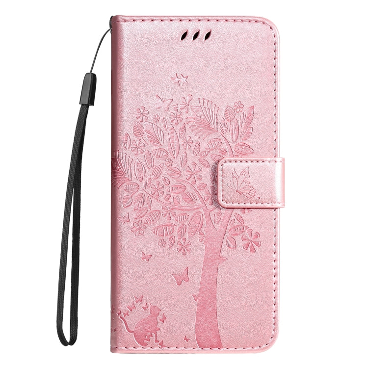 For vivo Y03 Tree & Cat Embossed Pattern Flip Leather Phone Case