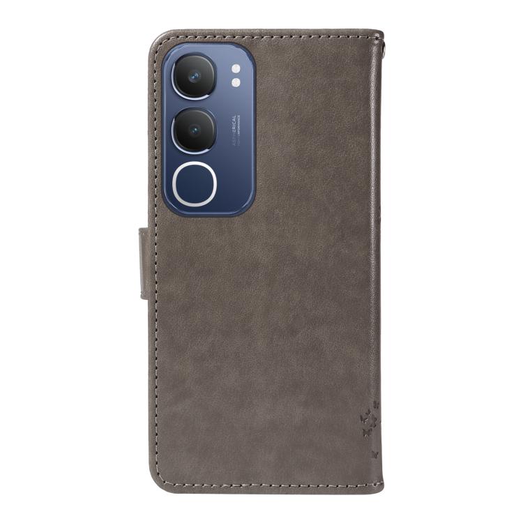 For vivo Y19 4G Global Tree & Cat Embossed Pattern Flip Leather Phone Case