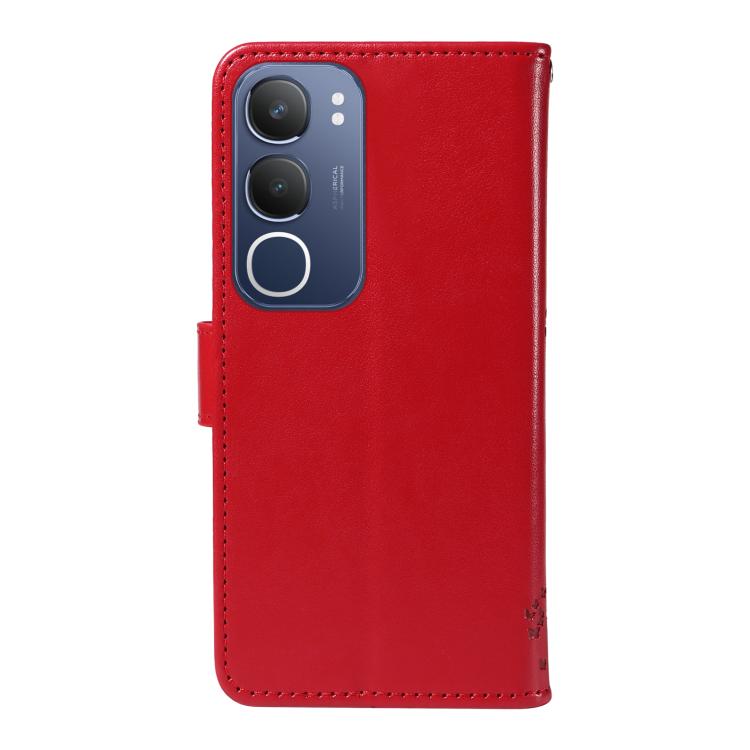 For vivo Y19 4G Global Tree & Cat Embossed Pattern Flip Leather Phone Case