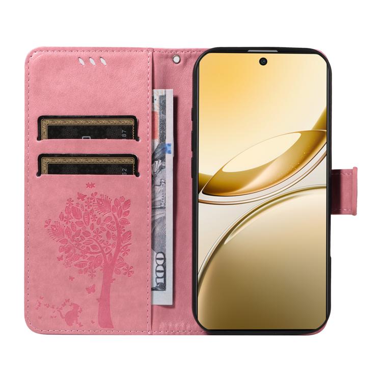 For vivo V50 5G Global Tree & Cat Embossed Pattern Flip Leather Phone Case