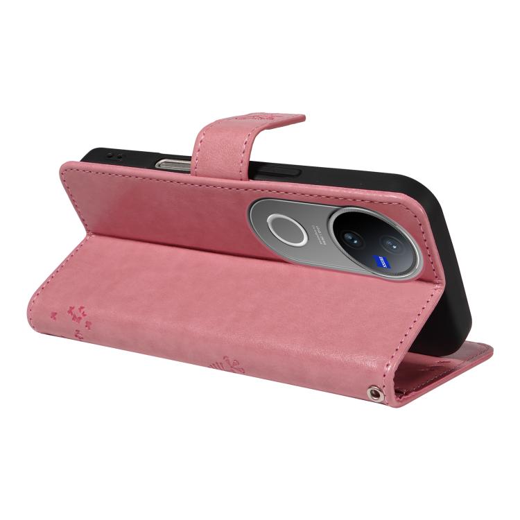 For vivo V50 5G Global Tree & Cat Embossed Pattern Flip Leather Phone Case