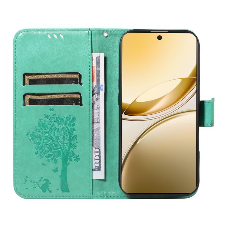 For vivo V50 5G Global Tree & Cat Embossed Pattern Flip Leather Phone Case