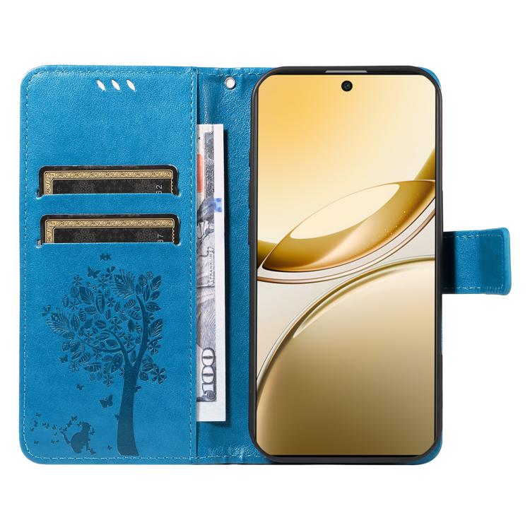 For vivo V50 5G Global Tree & Cat Embossed Pattern Flip Leather Phone Case